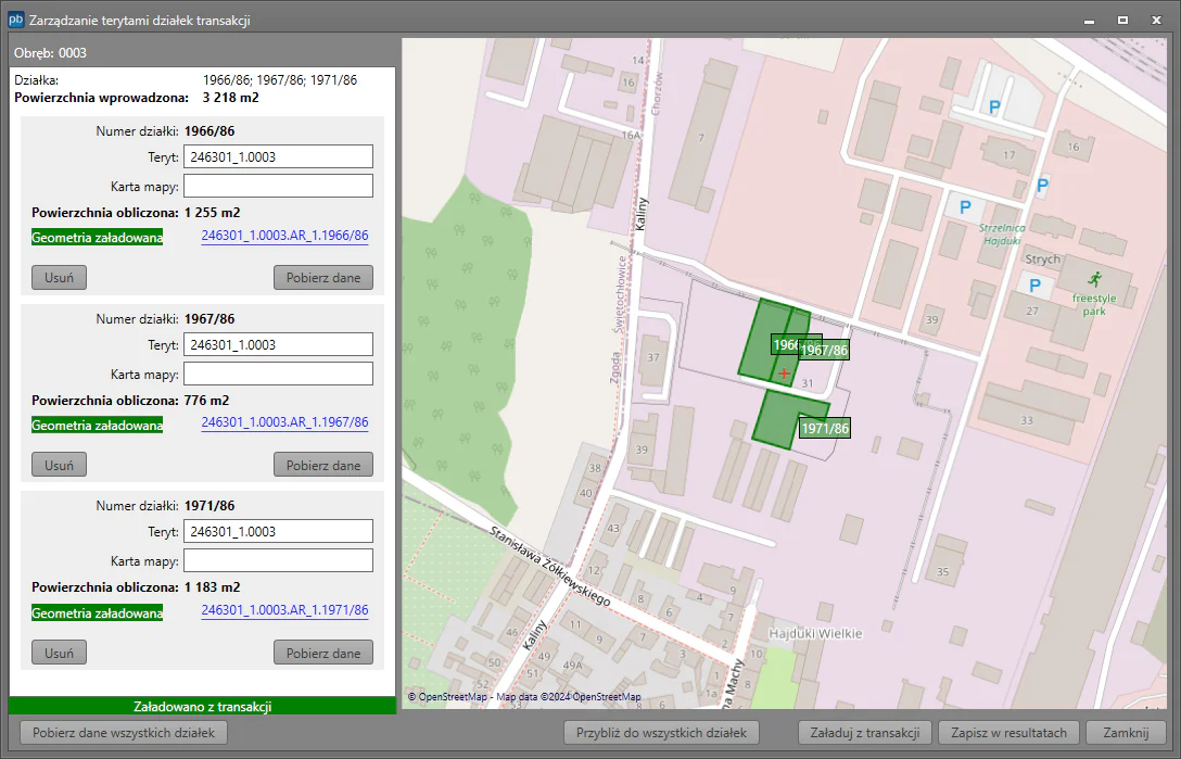 PriceBook: moduł obsługujący proces pobierania i przypisywania geometrii do transakcji