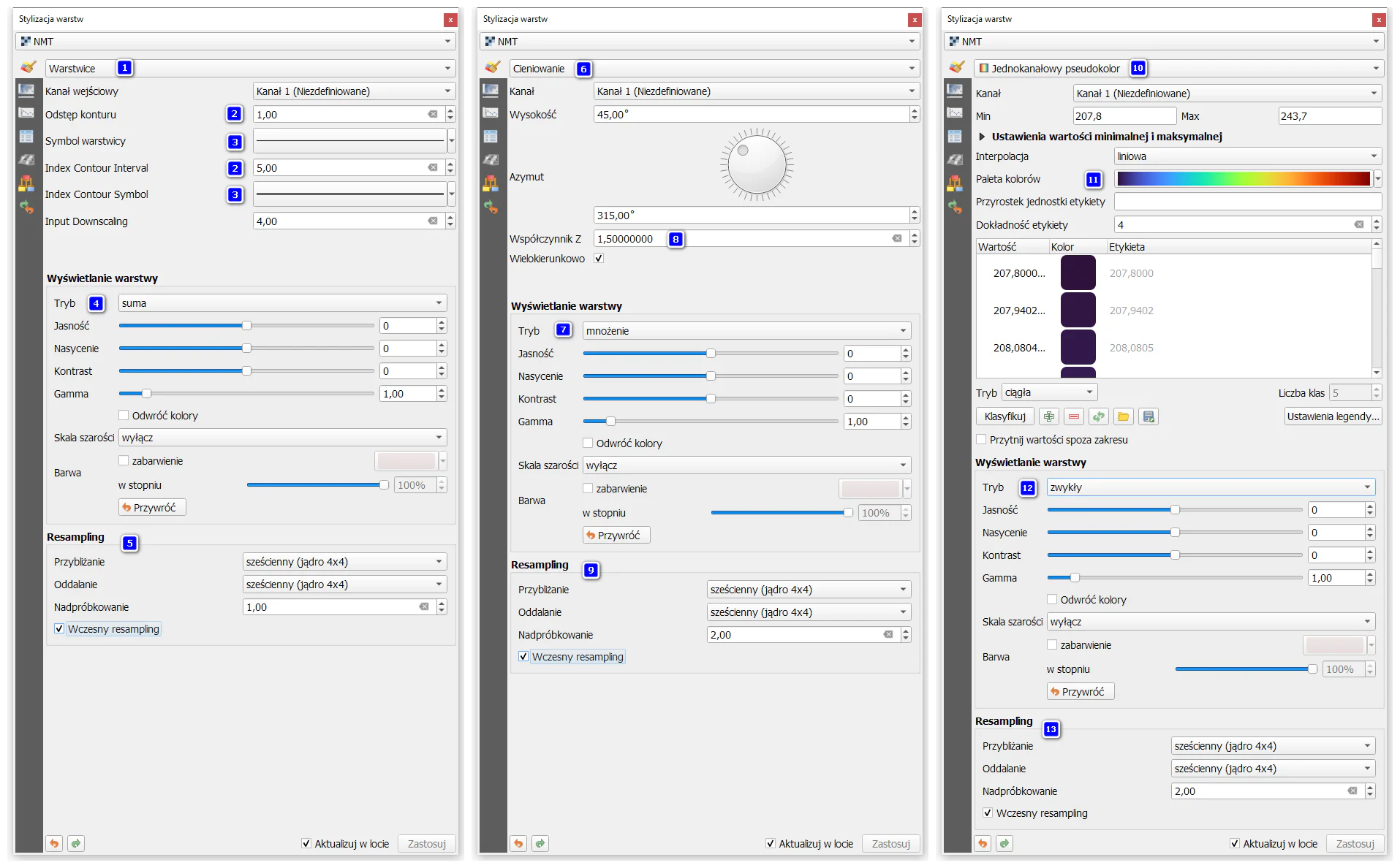ustawienia stylizacji warstw dla elementów składowych kompozycji mapy